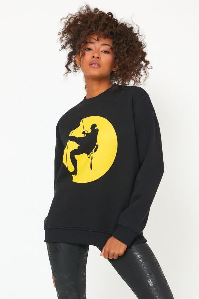 North Trace Seasonal Kadın Sweatshirt ( Climbing Baskılı ) SİYAH - XL