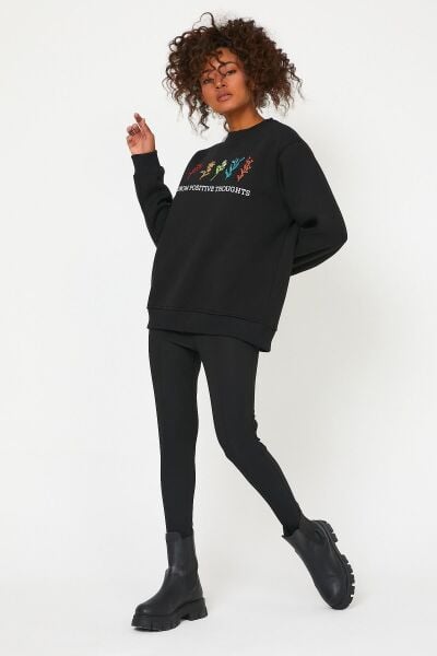 North Trace Seasonal Kadın Sweatshirt ( Çiçek Baskılı ) SİYAH - M