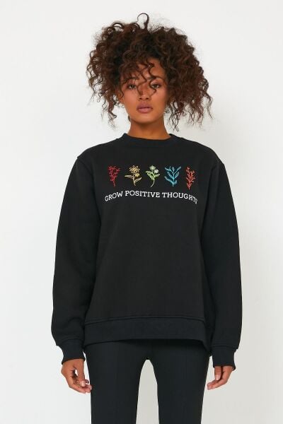 North Trace Seasonal Kadın Sweatshirt ( Çiçek Baskılı ) SİYAH - M