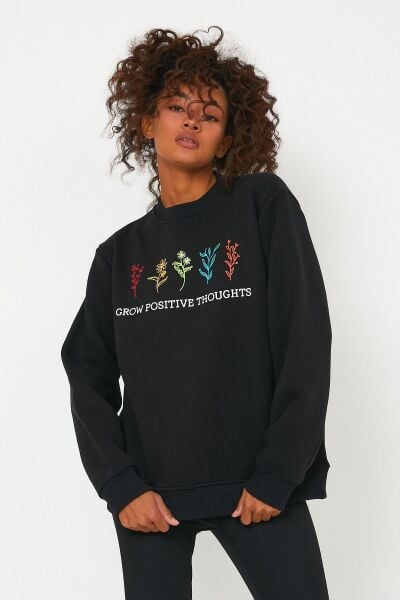 North Trace Seasonal Kadın Sweatshirt ( Çiçek Baskılı ) SİYAH - S