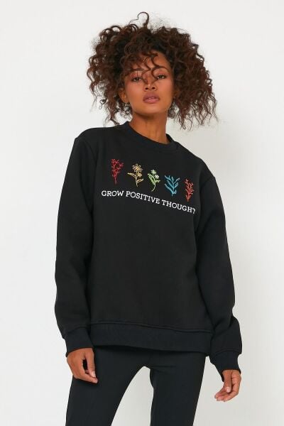 North Trace Seasonal Kadın Sweatshirt ( Çiçek Baskılı ) SİYAH - S
