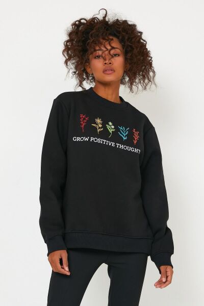 North Trace Seasonal Kadın Sweatshirt ( Çiçek Baskılı ) SİYAH - XL