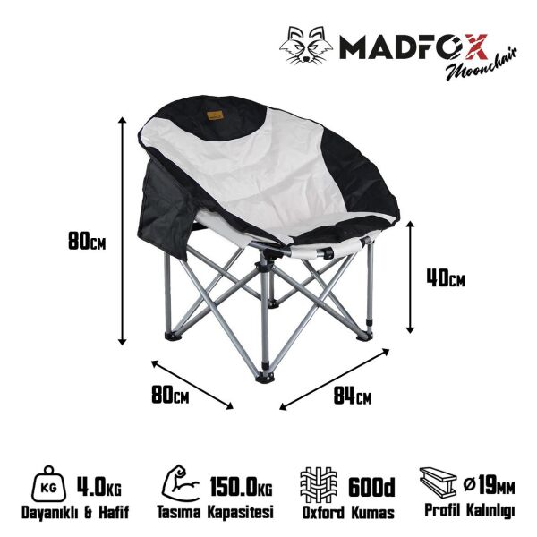 Madfox Moonchair Deluxe Katlanır Kamp Sandalyesi Siyah/Gri