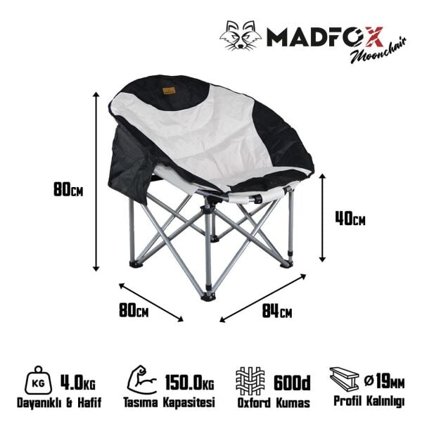 Madfox Moonchair Deluxe Katlanır Kamp Sandalyesi Siyah/Gri