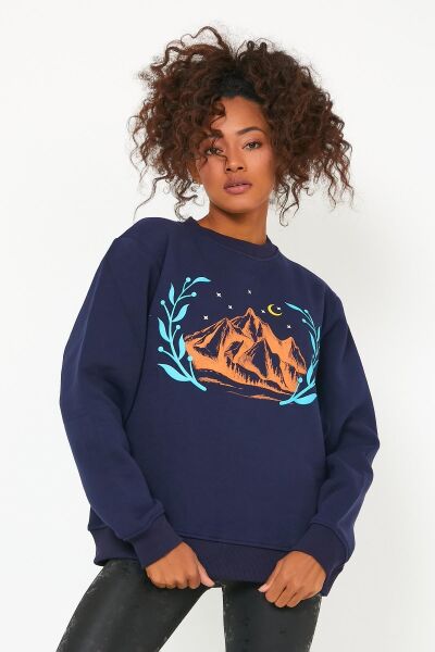 North Trace Seasonal Kadın Sweatshirt ( Dağ Baskılı ) LACİVERT - M