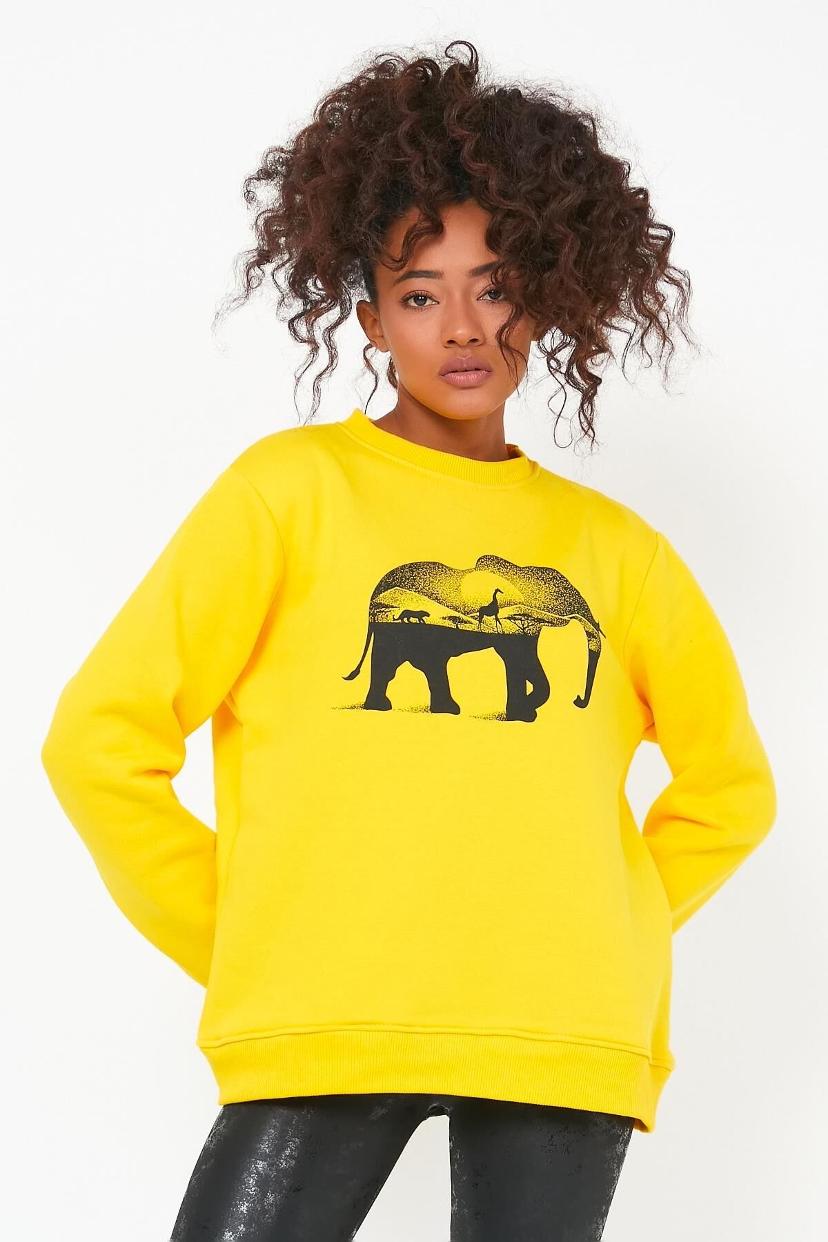 North Trace Seasonal Kadın Sweatshirt ( Fil Baskılı ) Sarı - 2XL