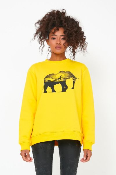 North Trace Seasonal Kadın Sweatshirt ( Fil Baskılı ) Sarı - 2XL