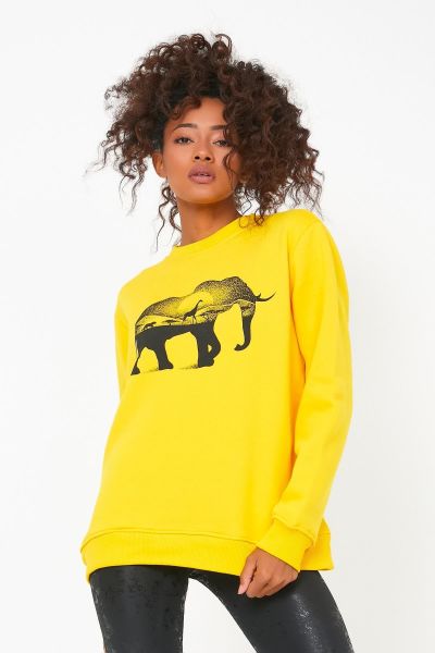 North Trace Seasonal Kadın Sweatshirt ( Fil Baskılı ) Sarı - 2XL