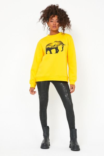 North Trace Seasonal Kadın Sweatshirt ( Fil Baskılı ) Sarı - 2XL