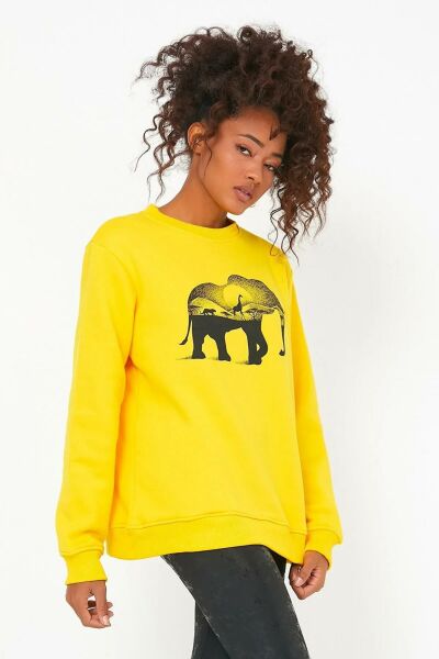 North Trace Seasonal Kadın Sweatshirt ( Fil Baskılı ) Sarı - XL