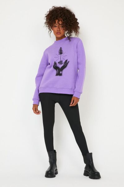 North Trace Seasonal Kadın Sweatshirt ( El-Ağaç Baskılı ) LİLA - M