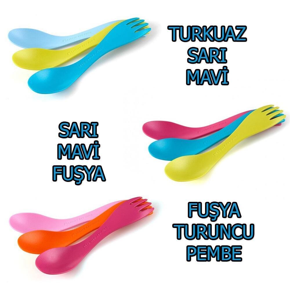 Light My Fire Spork Little 3Lü Küçük Kaşık Çatal Set Sarı/Mavi/Fuşya