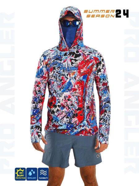 Fujin Pro Angler S24 Buff & Hoodie Makai Blue Red L