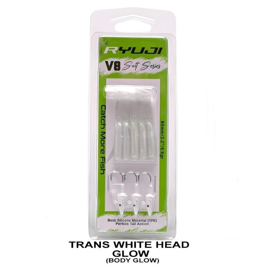 Ryuji V8 8cm 5.5gr Silikon Yem Trans White Head Glow