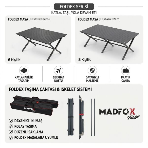 Madfox Foldex Katlanabilir Alüminyum Kamp Masası (8 Kişilik)