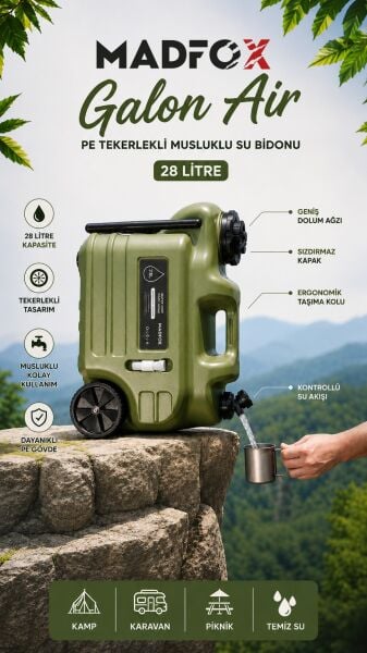 Madfox Galon Air PE Tekerlekli Musluklu Su Bidonu 28 Litre