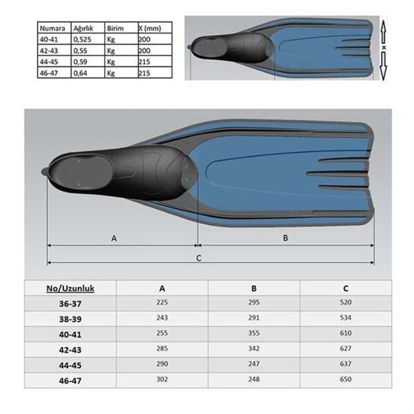 Apnea Split Dalış Paleti GRİ - 44-45
