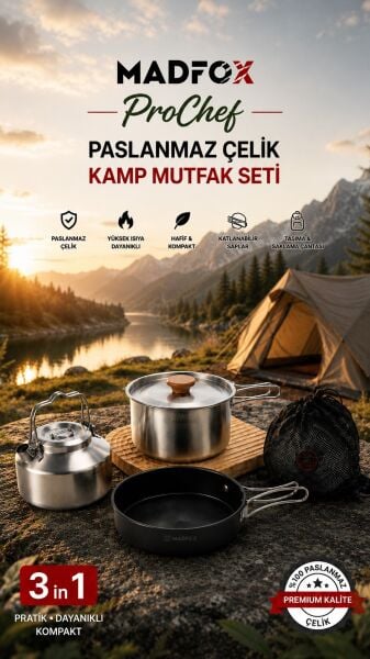 Madfox ProChef 3IN1 Paslanmaz Çelik Kamp Mutfak Seti