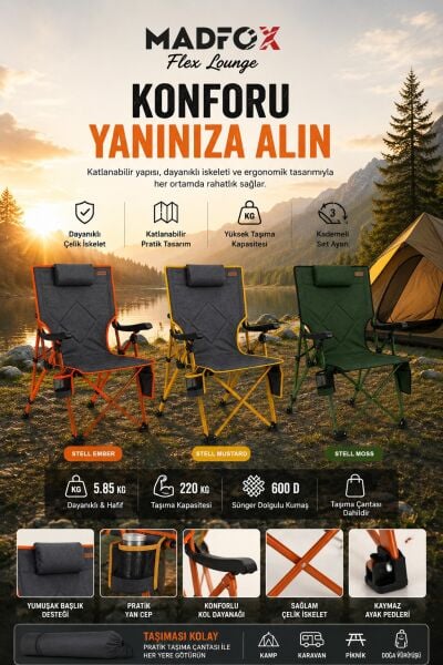 Madfox FlexLounge 3X Katlanabilir Kamp Sandalyesi