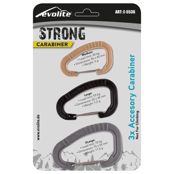 Evolite Strong Üçlü Karabina Seti ( Gri - Siyah - Bej )