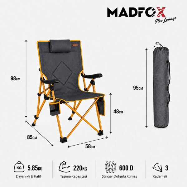 Madfox FlexLounge 3X Katlanabilir Kamp Sandalyesi Steel Mustard