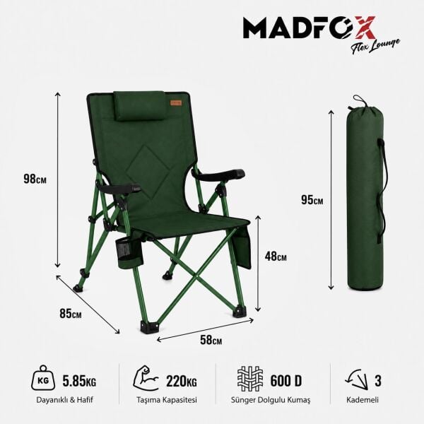 Madfox FlexLounge 3X Katlanabilir Kamp Sandalyesi Steel Moss