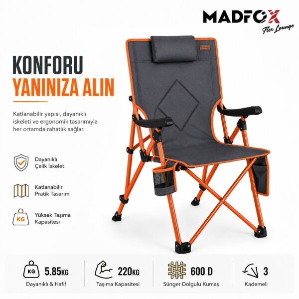 Madfox FlexLounge 3X Katlanabilir Kamp Sandalyesi Steel Ember
