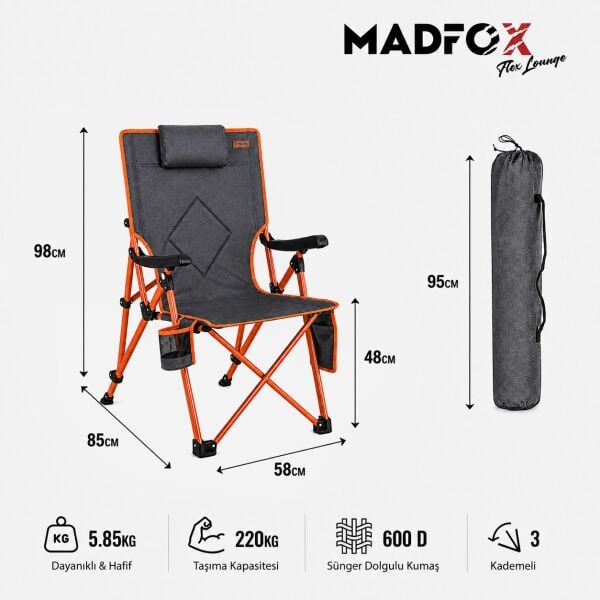 Madfox FlexLounge 3X Katlanabilir Kamp Sandalyesi Steel Ember