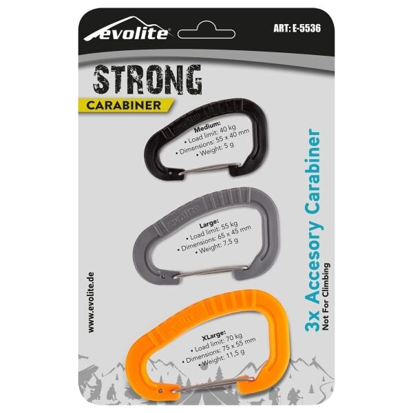 Evolite Strong Üçlü Karabina Seti ( Turuncu - Gri - Siyah ) Turuncu/Gri/Siyah