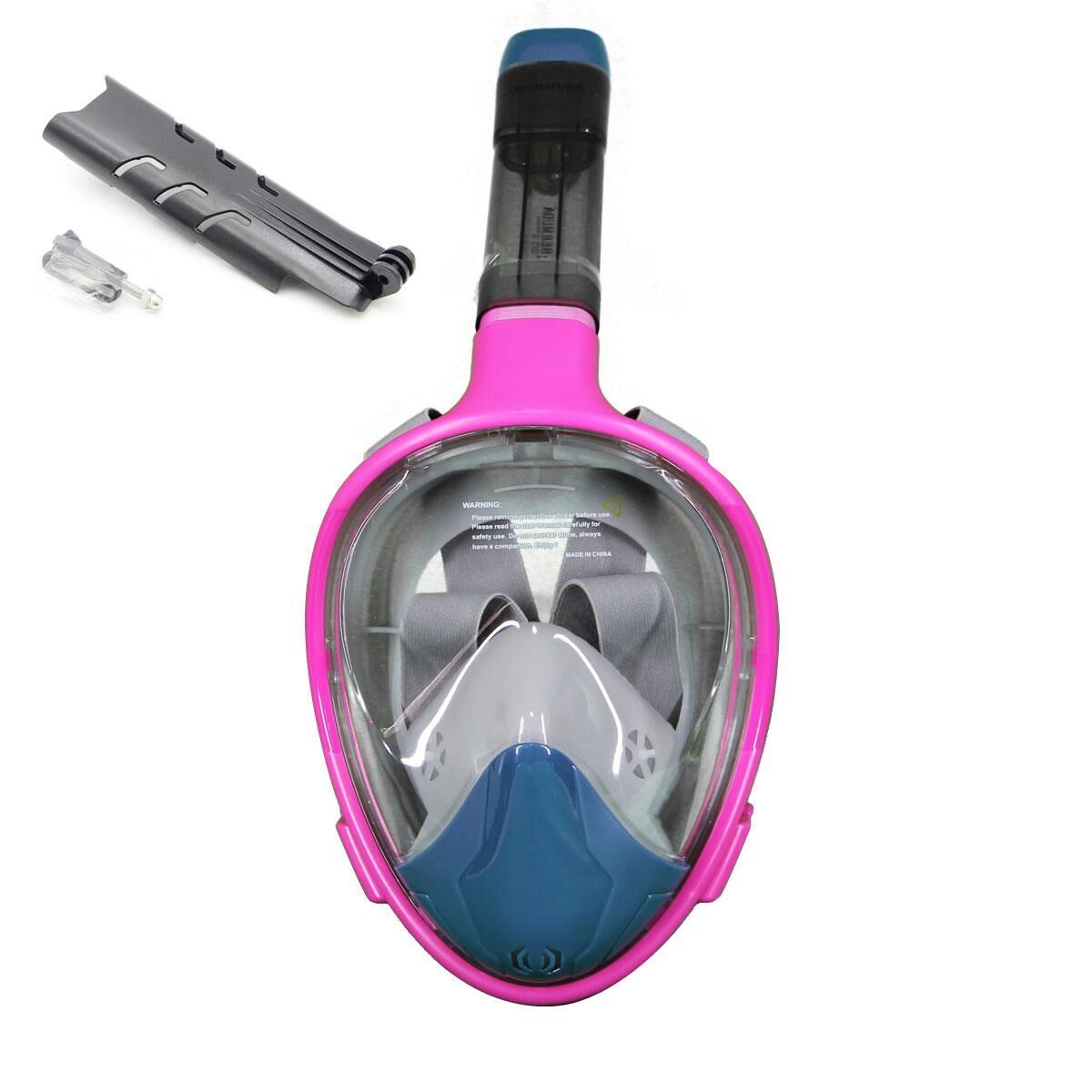 Bermuda Full Face Tam Yüz Dalış Maske Şnorkel Set PEMBE - S-M