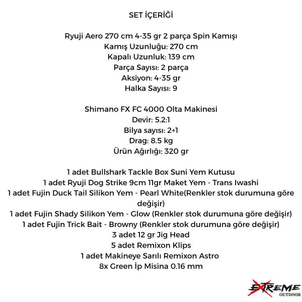 Shimano Fx 4000 Ryuji Aero 270 cm 4-35 Gr Spin Olta Seti
