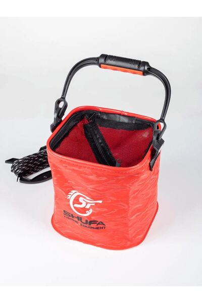 Shufa Katlanabilir Balıkçı Kovası ( Fonksiyonel Taşınabilir Yem Kovası ) KIRMIZI