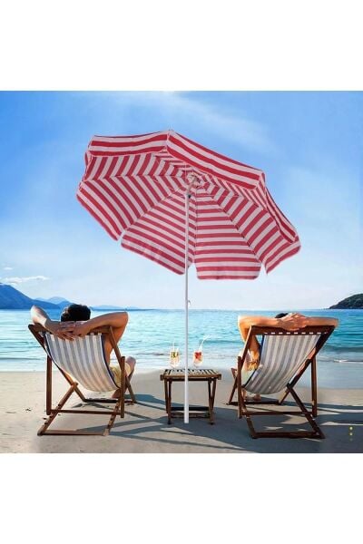 Plaj Bahçe Şemsiyesi Pamuklu Kumaş 2mt KIRMIZI/BEYAZ