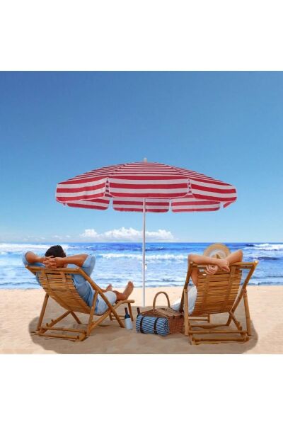 Plaj Bahçe Şemsiyesi Pamuklu Kumaş 2mt KIRMIZI/BEYAZ