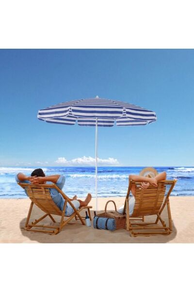 Plaj Bahçe Şemsiyesi Pamuklu Kumaş 2mt MAVİ/BEYAZ