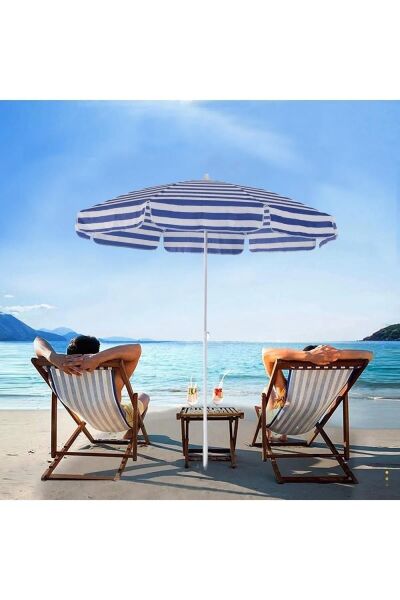 Plaj Bahçe Şemsiyesi Pamuklu Kumaş 2mt MAVİ/BEYAZ