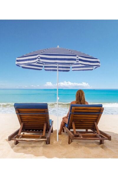 Plaj Bahçe Şemsiyesi Pamuklu Kumaş 2mt MAVİ/BEYAZ