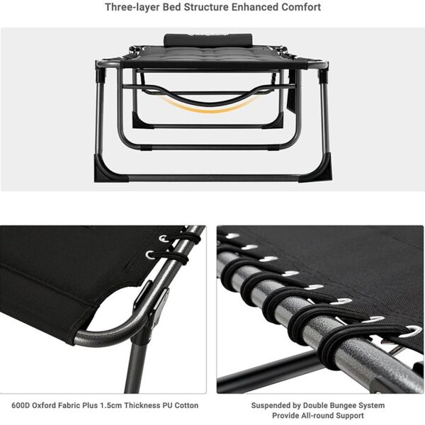 KingCamp Bavaria Cozy Cot Siyah Şezlong