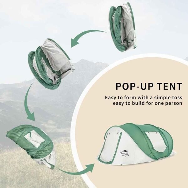 Naturehike 3-4 Kişilik Pop-Up Otomatik Kurulum Kamp Çadırı GREEN