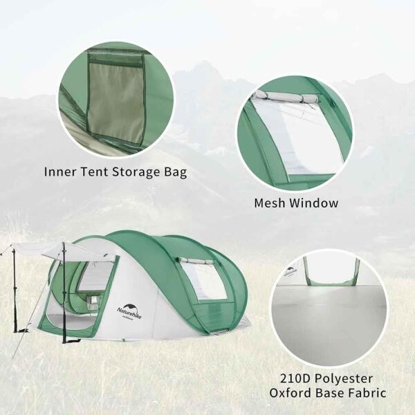 Naturehike 3-4 Kişilik Pop-Up Otomatik Kurulum Kamp Çadırı GREEN