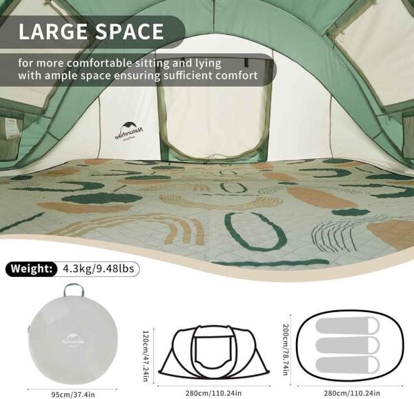 Naturehike 3-4 Kişilik Pop-Up Otomatik Kurulum Kamp Çadırı GREEN