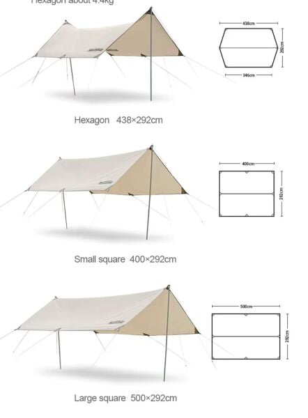 Naturehike Hexagon Glamping 3x4.8 mt Tarp [Güneş ve Rüzgar Koruma Tentesi] Quicksand Gold