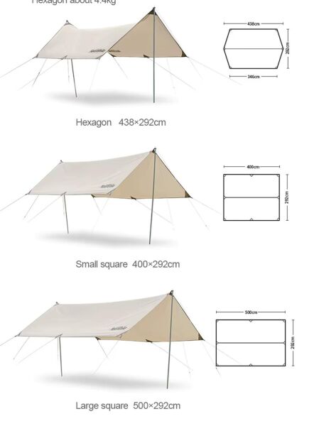 Naturehike Hexagon Glamping 3x4.8 mt Tarp [Güneş ve Rüzgar Koruma Tentesi] Quicksand Gold