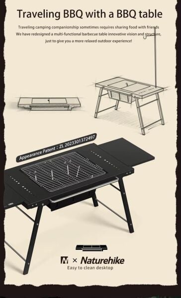 Naturehike Multifunctional Travel Barbecue + Katlanabilir Masalı BLACK