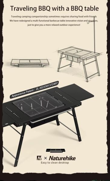 Naturehike Multifunctional Travel Barbecue + Katlanabilir Masalı BLACK
