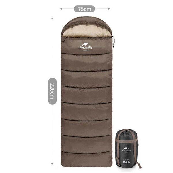 Naturehike U250 Zarf Tarzı Kapüşonlu Uyku Tulumu -10°C KAHVERENGİ - Right