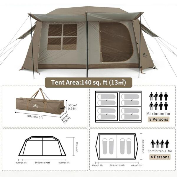 Naturehike Glamping Village 13 Otomatik Kurulum Çadır BROWN