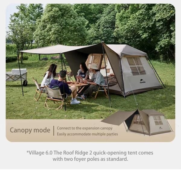 Naturehike Village 5.0 Otomatik Kurulum 4 Kişilik Kamp Çadır Army Green