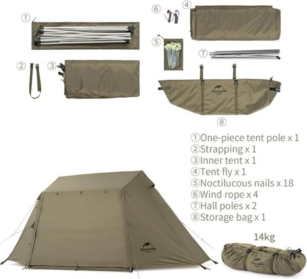 Naturehike Village 5.0 Otomatik Kurulum 4 Kişilik Kamp Çadır Army Green