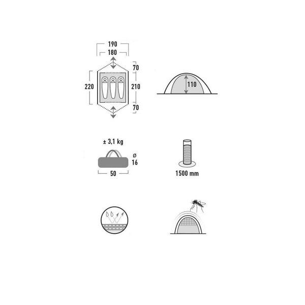 High Peak Kingston 3 Kişilik Kamp Çadırı